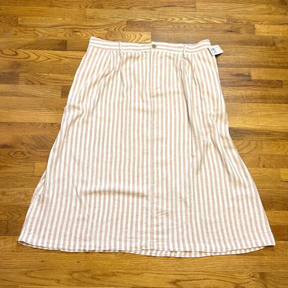 A New Day Womens 2X Blush Pink Cream Linen Stripe Midi Skirt Pockets New Cottage - Picture 1 of 6